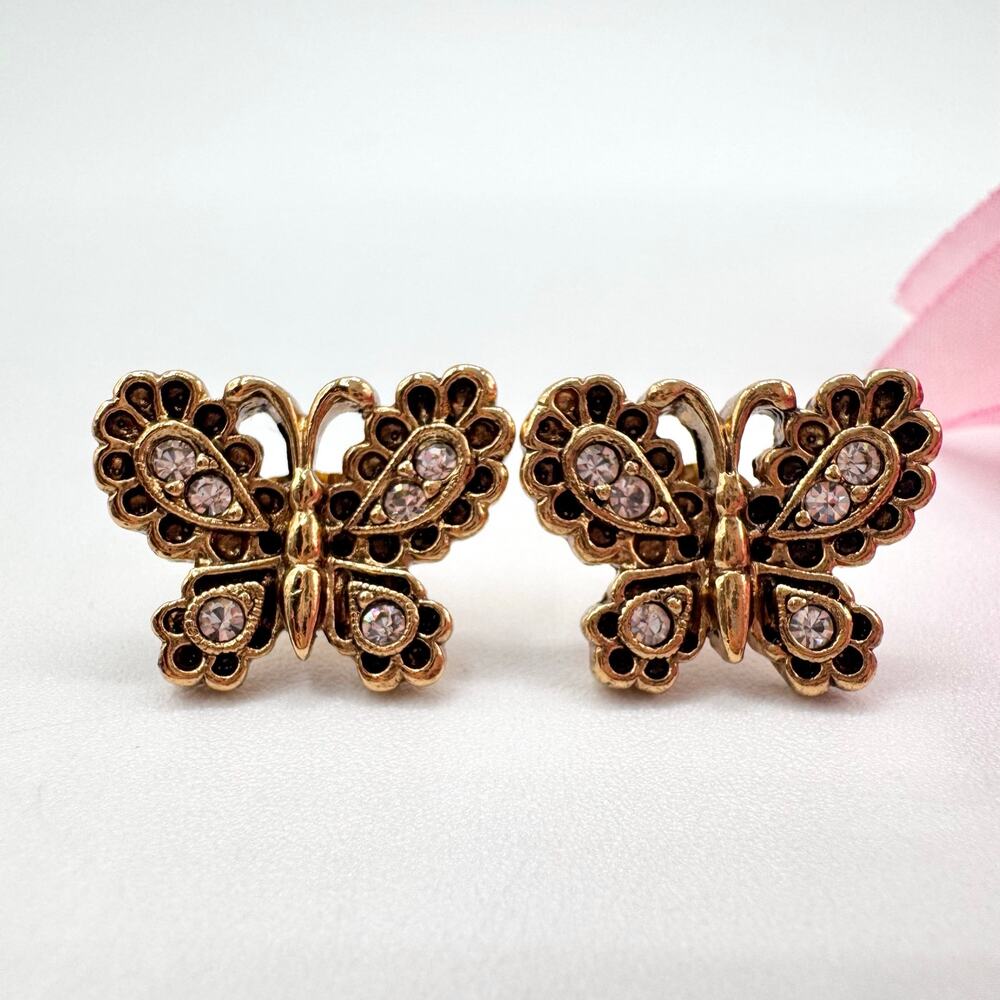 Vintage Avon Butterfly Stud Earrings With Rhinestones Pretty